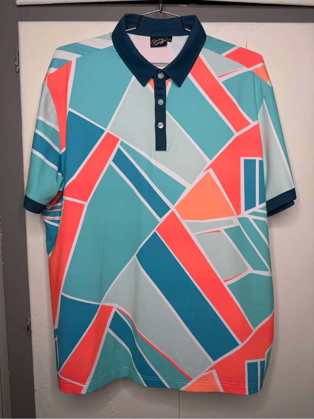 Sunday Swagger men's short-sleeve performance golf polo size 2XL geometric blue